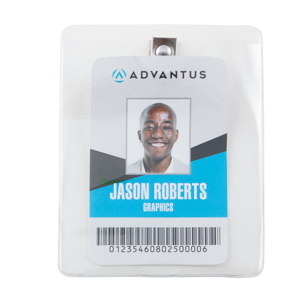 Advantus ID Badge Holder with Clip, Vertical, 3.125 in. W x 3.75 in., 50/PK