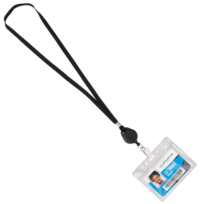 Advantus 36 in. Lanyard with Retractable ID Reel, Black, 12/PK