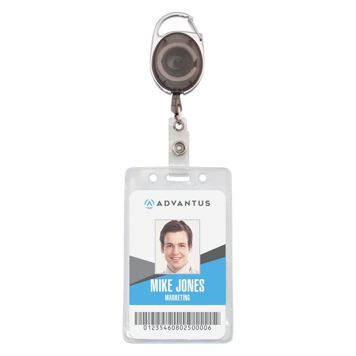 Advantus Retractable Carabiner Style Badge Reel with Badge Strap, Smoke, 12/PK