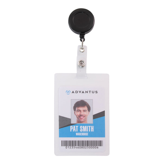 Advantus Clip on Retractable ID Reel with Badge Holder Strap, Black, 25/BX