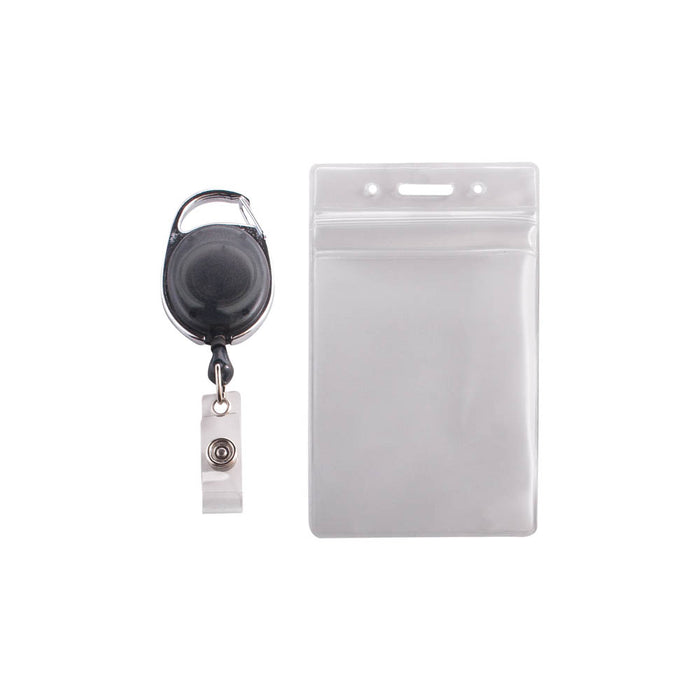 Advantus Resealable Badge Holder & Carabiner Badge Reel, Vertical, Smoke, 2⅝in. x 3¾in, 10/PK