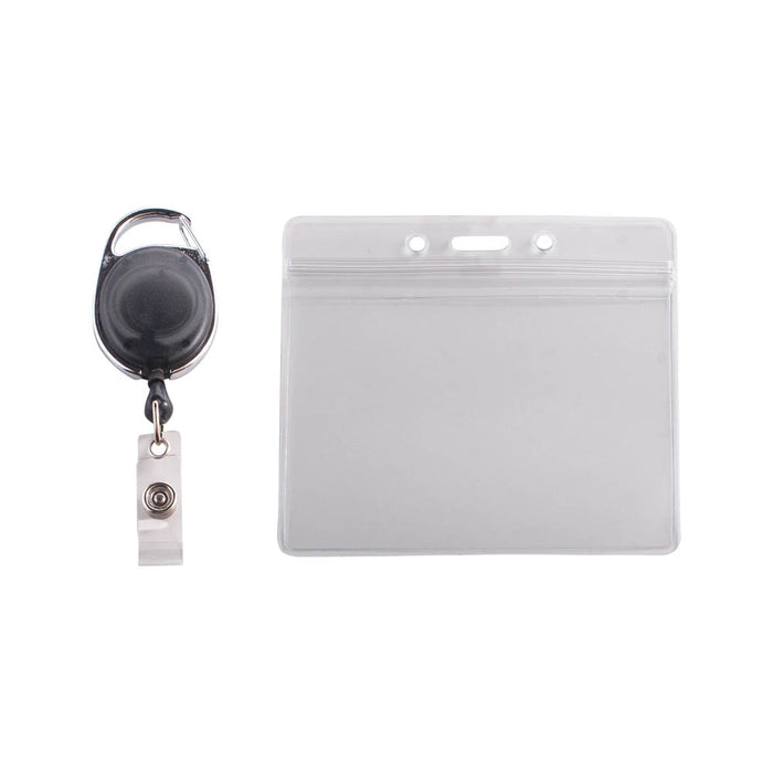 Advantus Resealable Badge Holder & Carabiner Badge Reel, Horizontal, Smoke, 3¾in. x 2⅝in, 10/PK