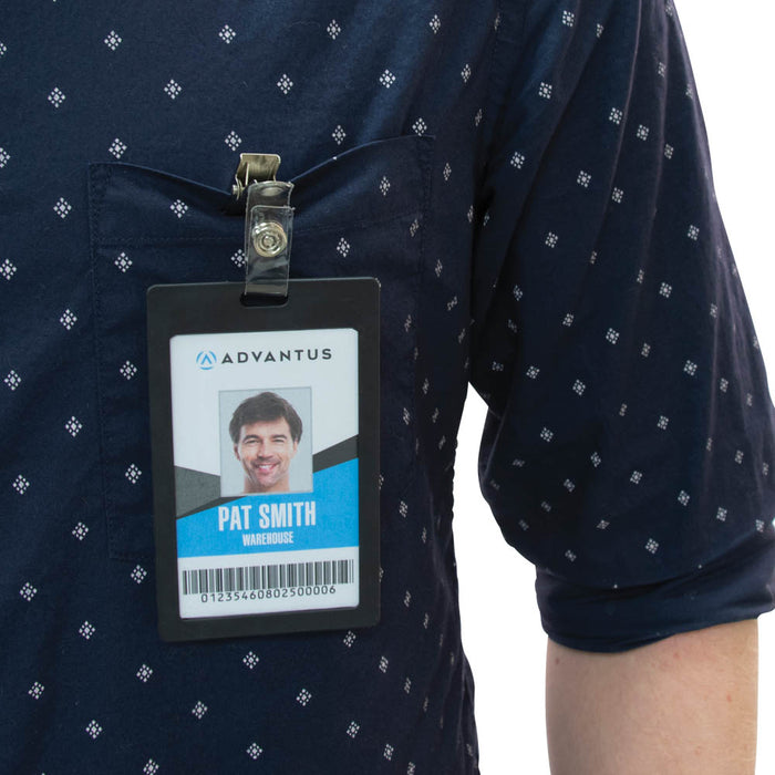 Advantus Rigid ID Badge Holder, Vertical, Black, 2in. x 3¼in, 6/PK