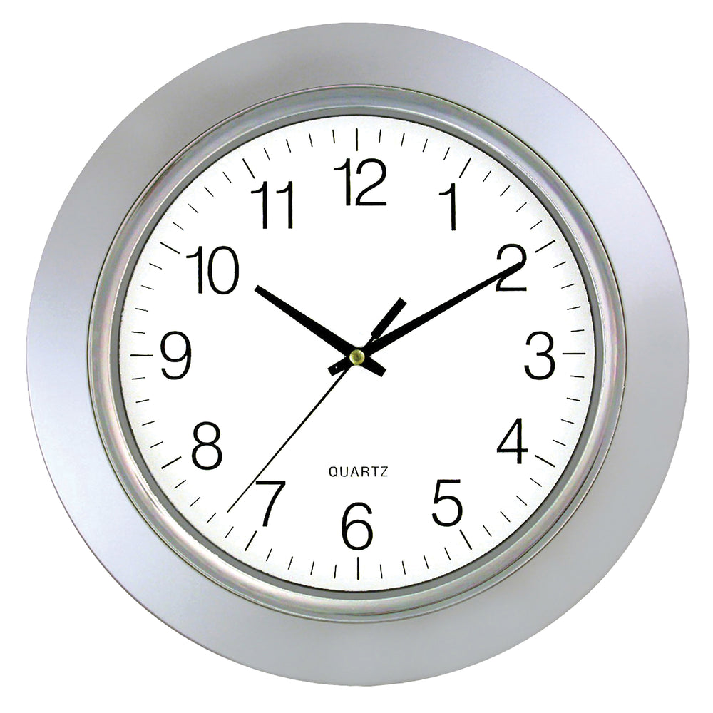 Clock Wall Glass 13" Silver Dial White