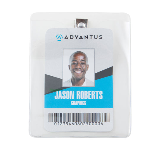 Advantus ID Badge Holder with Clip, Vertical, 3.125 in. W x 3.75 in., 50/PK