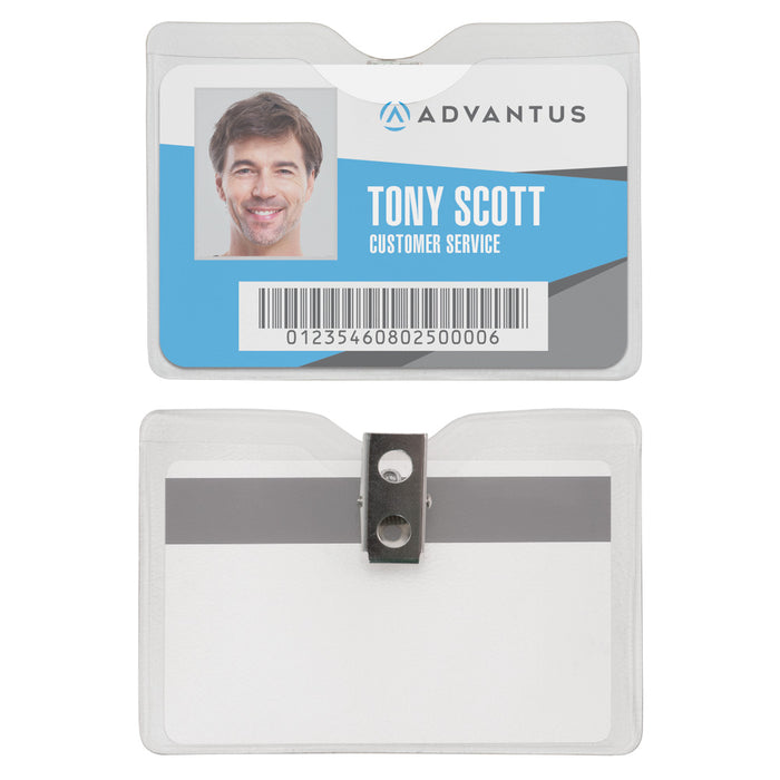 Advantus Security Badge Holder, Horizontal with Clip, 3½in. x 2½in, 50/BX