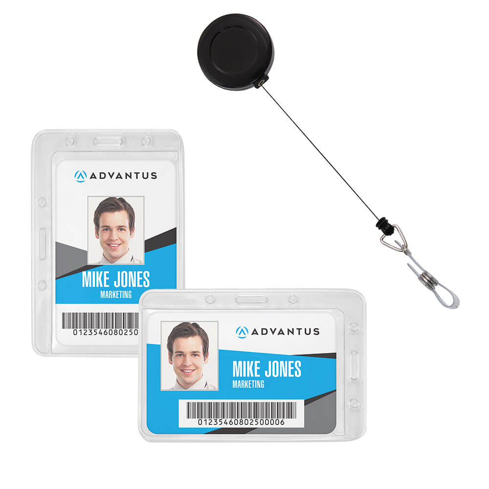 Advantus Antimicrobial ID & Security Badge and Reel Combo Pack, 20