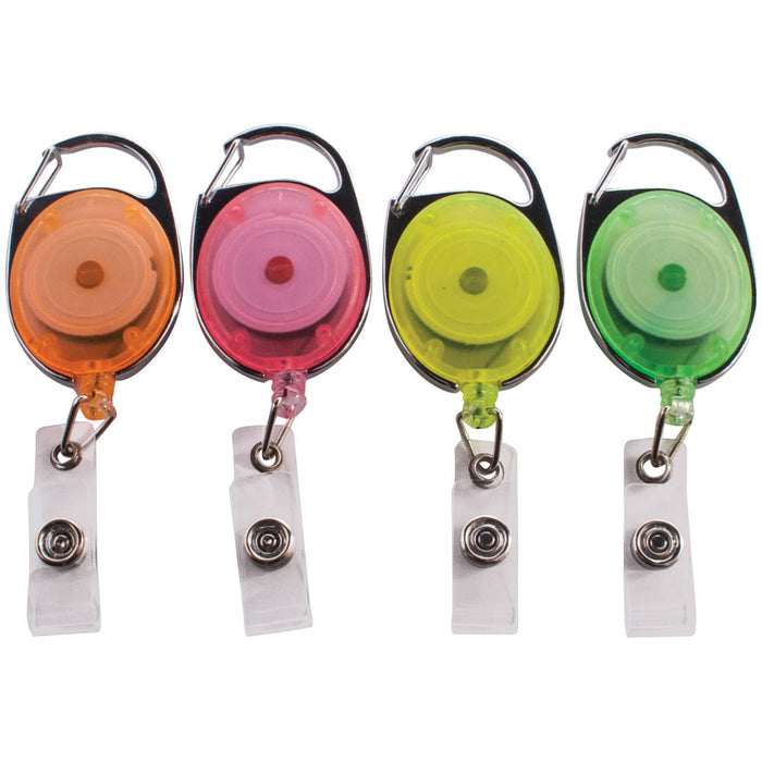 Advantus Carabiner ID Reels, Assorted Neon Colors, 20/PK