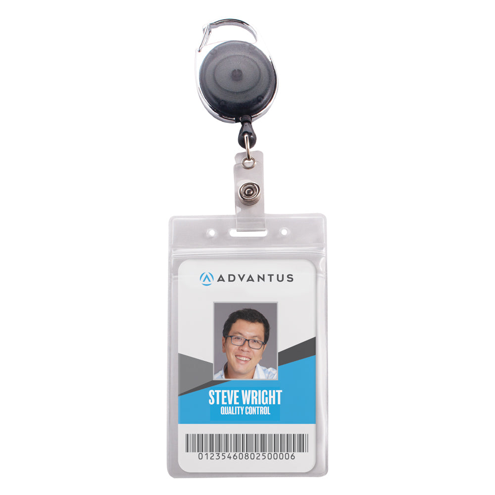 Advantus Resealable Badge Holder & Carabiner Badge Reel, Vertical, Smoke, 2 in. x 3 in., 10/PK