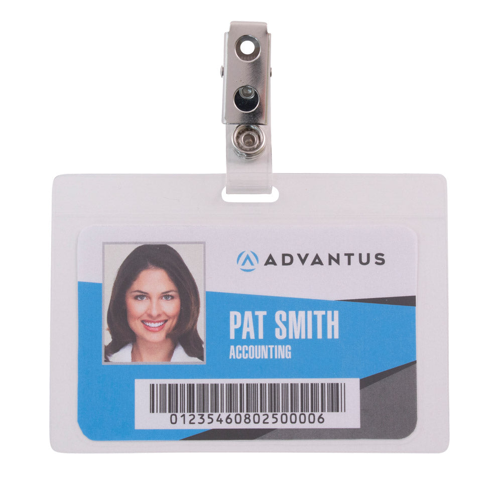 Advantus Self Laminating Badge Holder with Clip, Horizontal, 4 in. x 2 ...