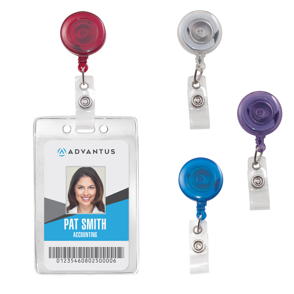 Advantus Retractable ID Card Reel, Assorted Translucent Colors, 4/PK